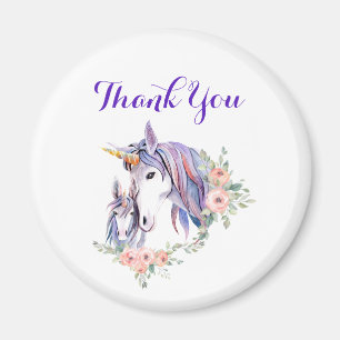 Imã Unicorn Mãe e Bebê Watercolor Floral Obrigado