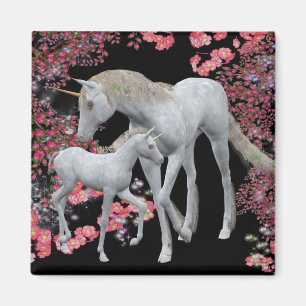 Imã Unicorn Mare E Foal Fantasy
