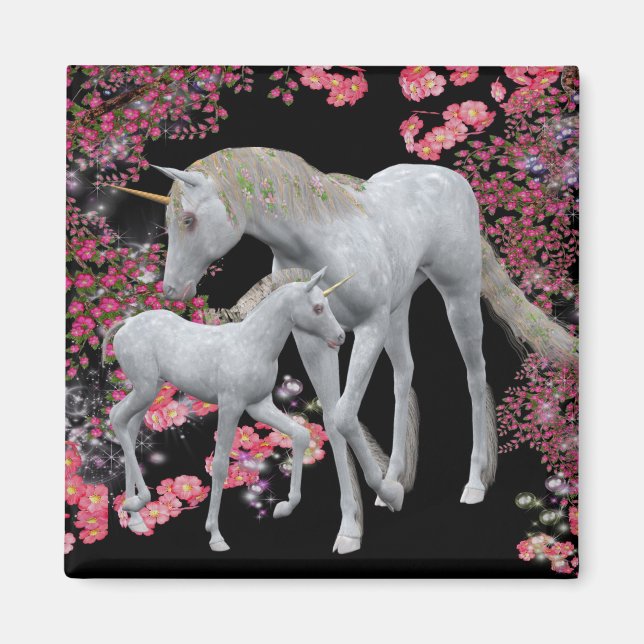 Imã Unicorn Mare E Foal Fantasy (Frente)