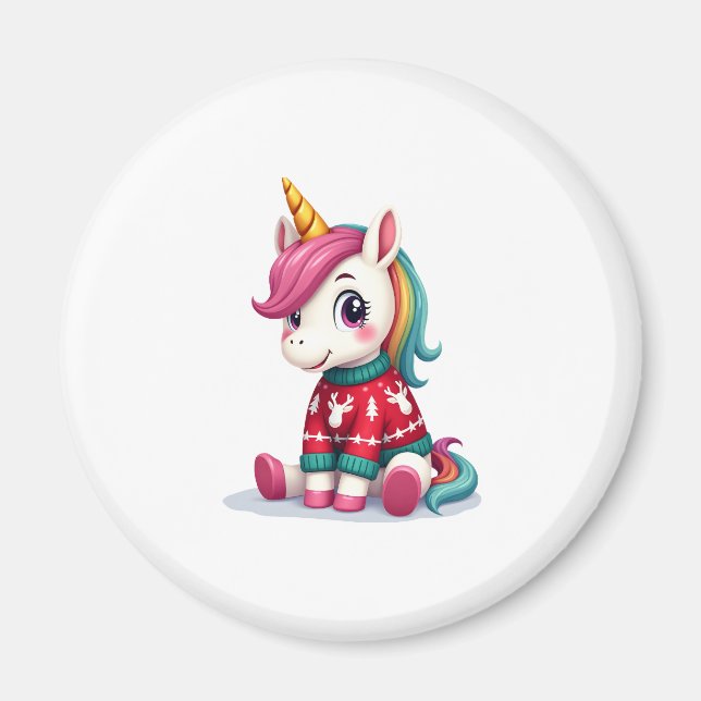 Imã Unicorn with Christmas Sweater Unicorn Girls Chris (Frente)