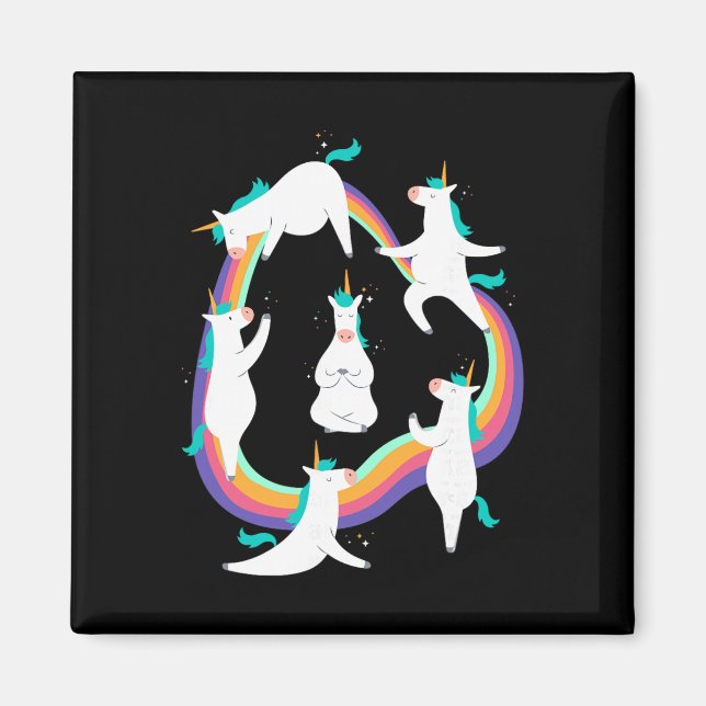 Imã Unicorn Yoga Sun Salutation Poses Rainbow Meme  (Frente)