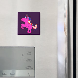 Imã Unicorn Yseta Pink Patriótico EUA Flag Mane Art