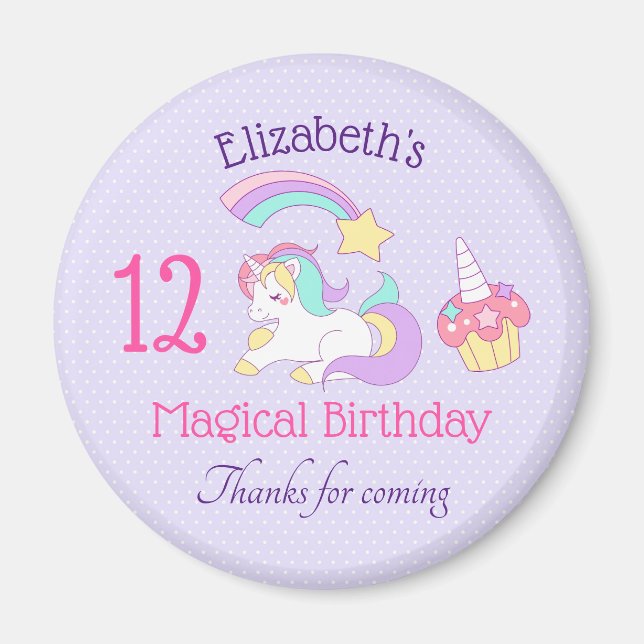 Imã Unicórnio Bonito com Estrela e Cupcake Fotografant (Frente)