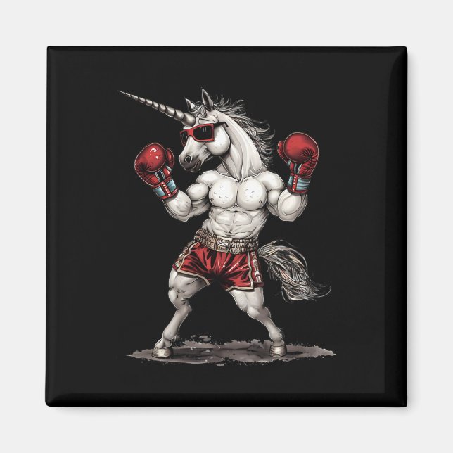Imã Unicórnio Boxeador Com Luvas de Boxe Kickboxing En (Frente)