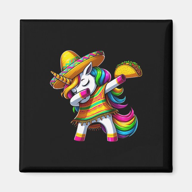 Imã Unicórnio Dançando Cinco De Mayo Festa Mexicana (Frente)