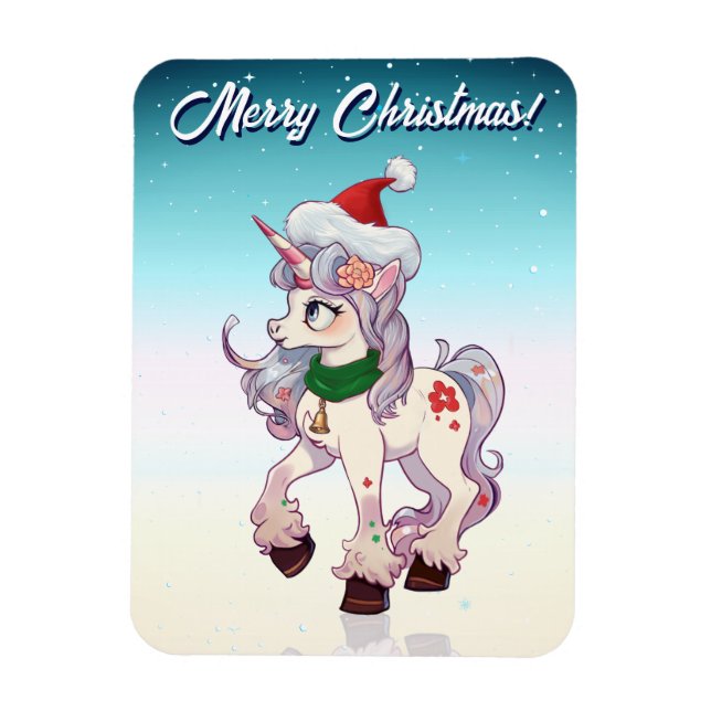Ímã Unicórnio de Natal Desenho Animado (Vertical)
