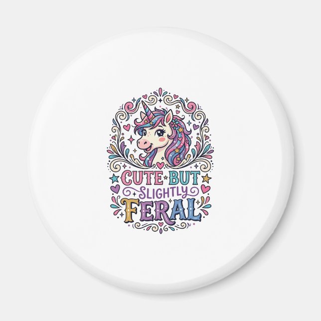 Imã Unicórnio Fofo mas Ligeiramente Feral Fundo Branco (Frente)