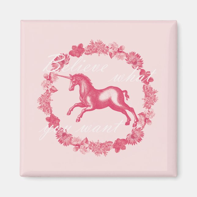 Imã Unicórnio rosa e flores (Frente)