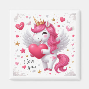 Imã Unicórnio Rosa Eu Te Amo