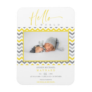 Ímã Unisex Yellow Cinza Zigzag Hello World Newborn