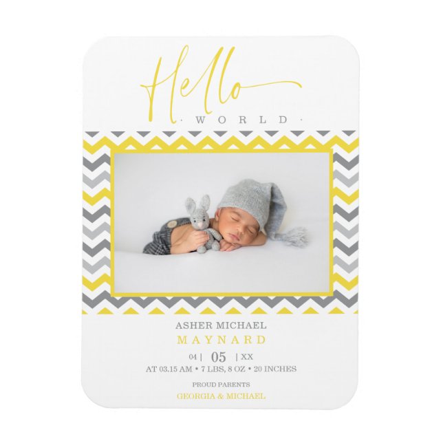 Ímã Unisex Yellow Cinza Zigzag Hello World Newborn (Vertical)