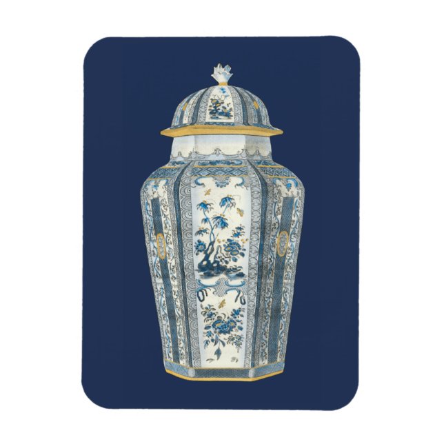 Ímã Urna Asiática Decorativa em Azul e Branco (Vertical)