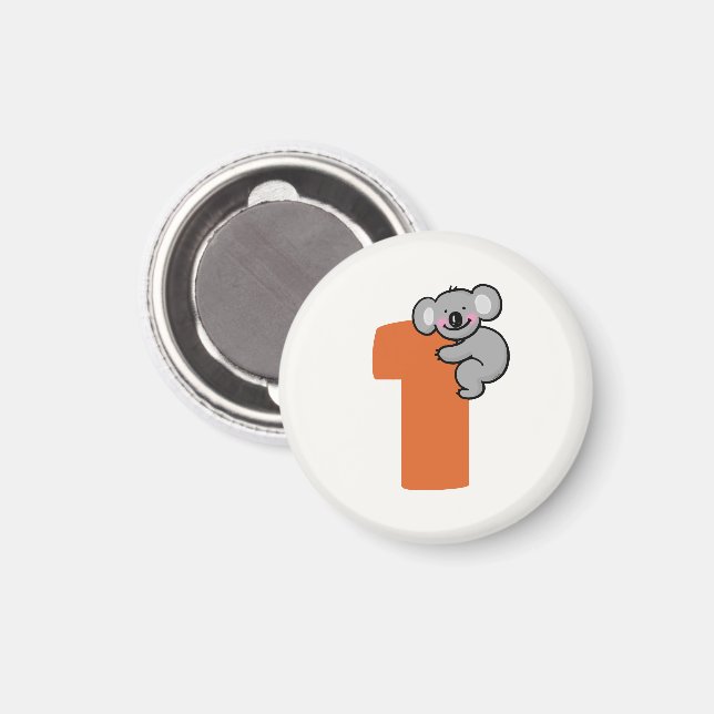 Imã Ursa Koala Fofa Um Ano Doce Aniversário de 1 Ano (Front/Back)