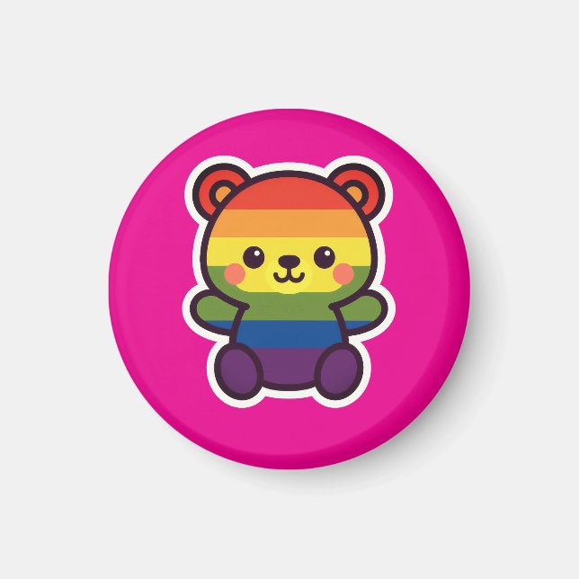 Imã Ursinho Arco-Íris Kawaii - Uma Esmagada LGBTQ+ Org (Frente)