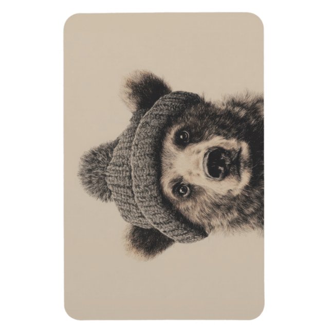Ímã Urso Aconchegante em Gorro - Adorável Animal de In (Vertical)