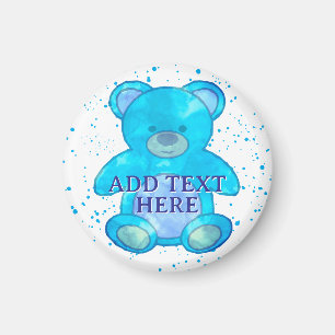 Imã Urso Bebê Escuro em Texto Personalizado Azul