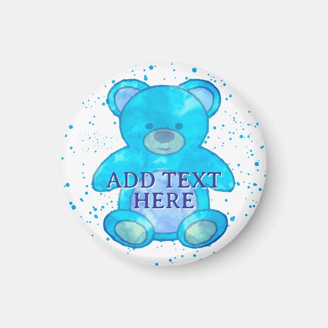 Imã Urso Bebê Escuro em Texto Personalizado Azul (Frente)
