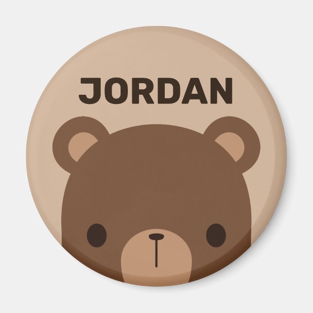 Imã Urso Castanho Bonito com Nome Personalizado (Frente)