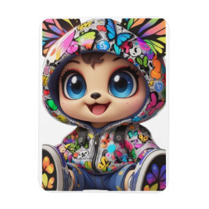 Ímã Urso Chibi Bonito no Hoodie da Borboleta do Grafit