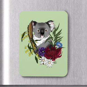 Ímã Urso Coala Fofo Verde Vida Selvagem Floral Austral