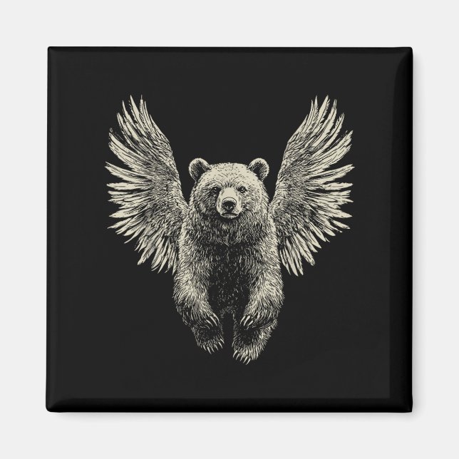Imã Urso com Anjo Retro Trabalho de arte Flyin (Frente)