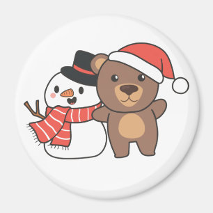 Imã Urso Com Snowman No Inverno Para O Magno De Natal