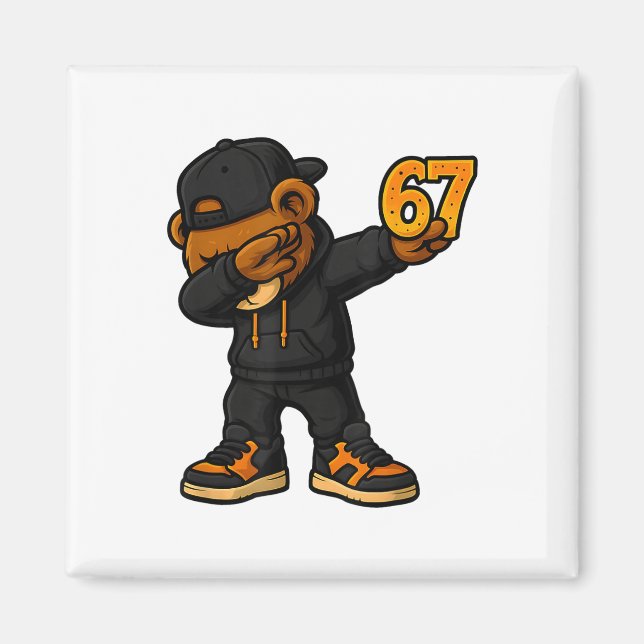 Imã Urso Dabbing 67 Meme Engraçado Brainrot Hip Hop Cr (Frente)