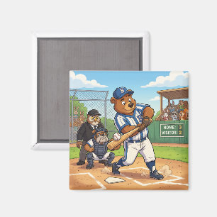 Imã Urso de Desenho Animado Jogando Beisebol