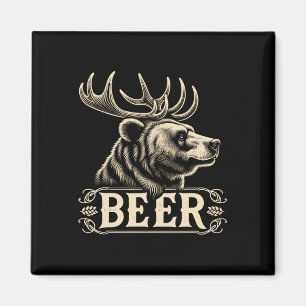 Imã Urso De Design Da Vintagem Engraçado Com Cerveja C