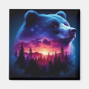 Imã Urso de Dupla Exposição com Pôr do Sol Vibrante