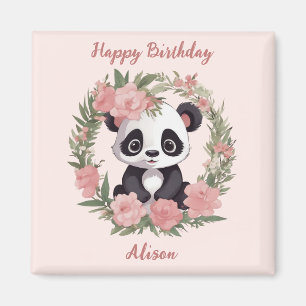 Imã Urso de Panda Adorável com Flores