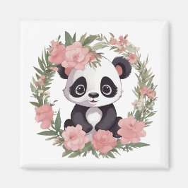 Imã Urso de Panda Adorável com Flores