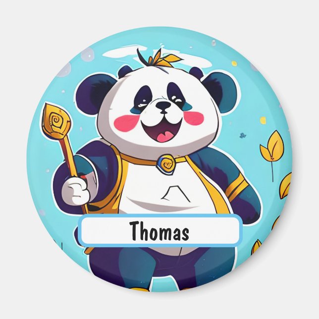 Imã Urso de Panda Bonito com Nametag Personalizável (Frente)