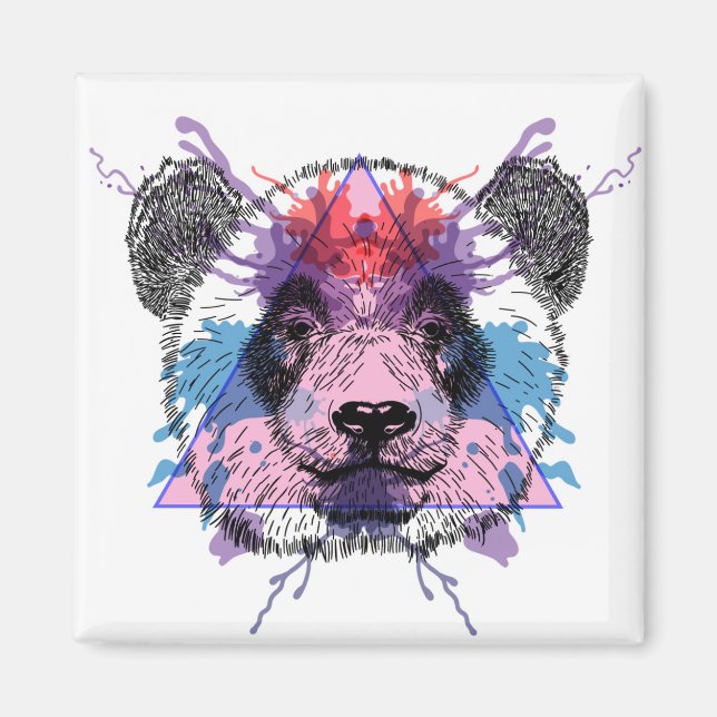 Imã Urso de Panda Geométrico (Frente)
