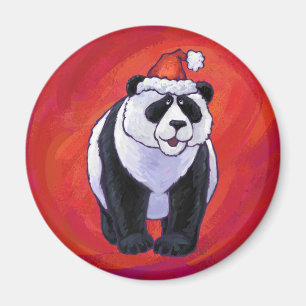 Imã Urso de panda no chapéu do papai noel no vermelho