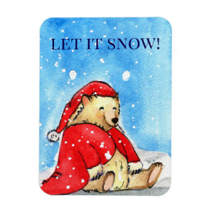 Ímã Urso de Papai Noel na neve – Deixe nevar!