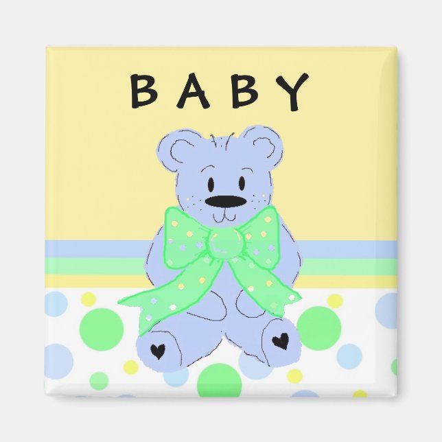 Imã Urso de pelúcia azul para novo bebê (Frente)