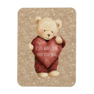 Ímã Urso de Pelúcia Coração Vermelho Brilho Dourado