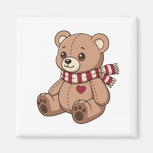 Imã Urso de Pelúcia Fofo com Cachecol Listrado (Frente)