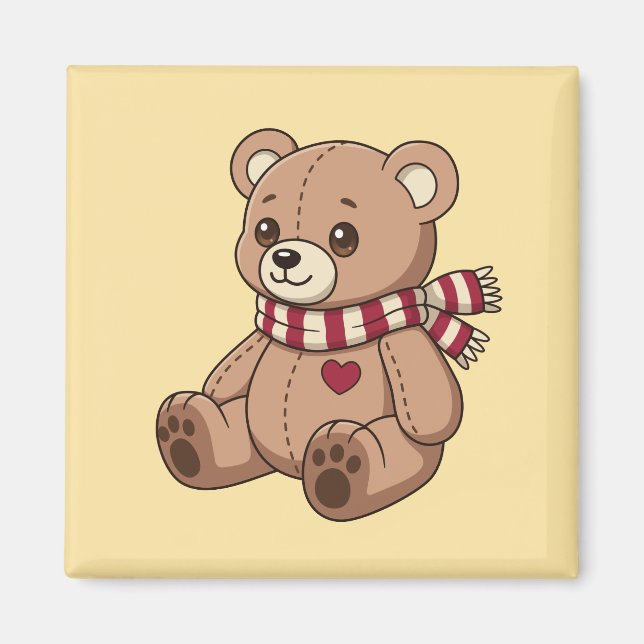 Imã Urso de Pelúcia Fofo com Cachecol Listrado Amarelo (Frente)