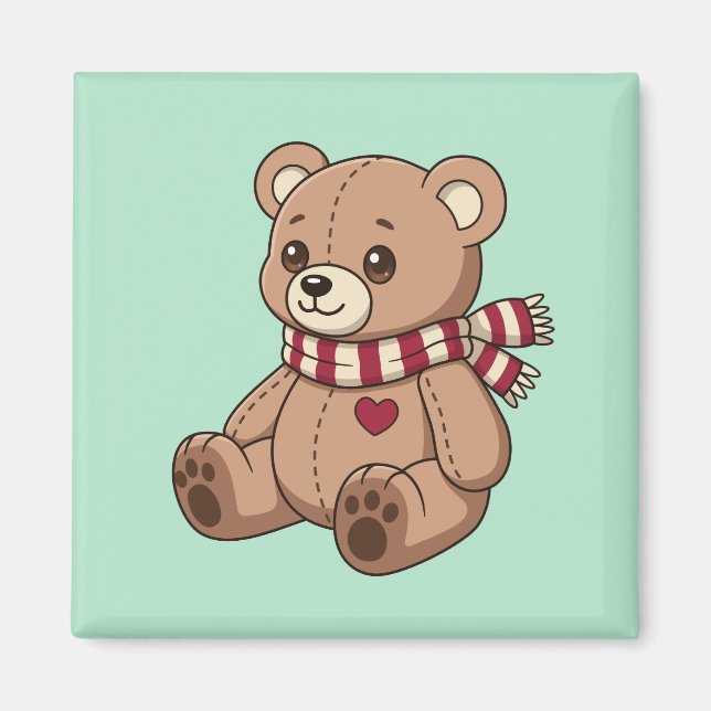 Imã Urso de Pelúcia Fofo com Cachecol Listrado Verde (Frente)
