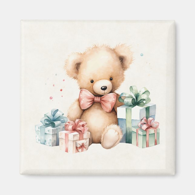 Imã Urso de Teddy Bonito com Presentes de Natal (Frente)