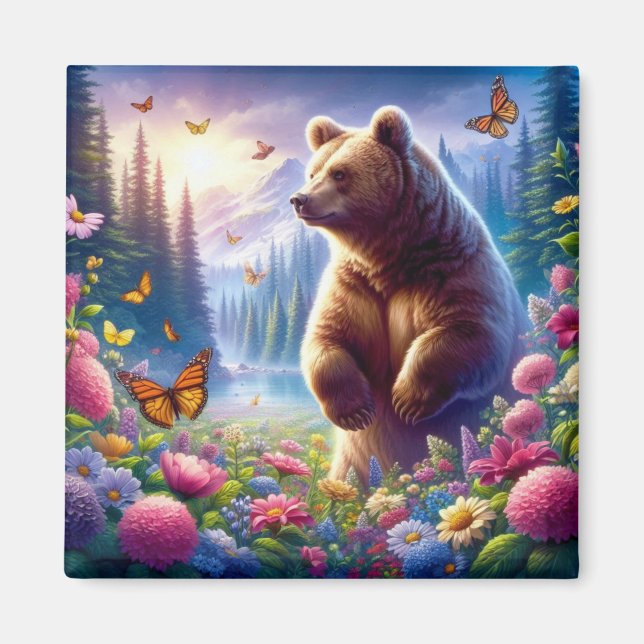 Imã Urso e borboletas bonitos e coloridos (Frente)