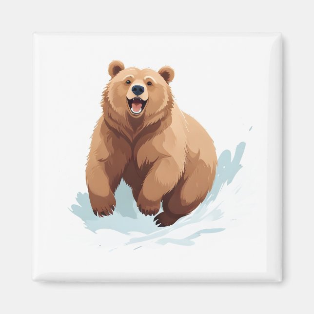 Imã Urso Feliz Brincadeira Saltando Na Floresta Aérea (Frente)