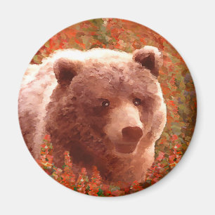 Imã Urso Grizzly na Pintura de Arte Selvagem com Algas
