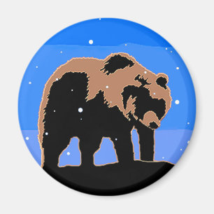 Imã Urso Grizzly no inverno - Arte original sobre a vi