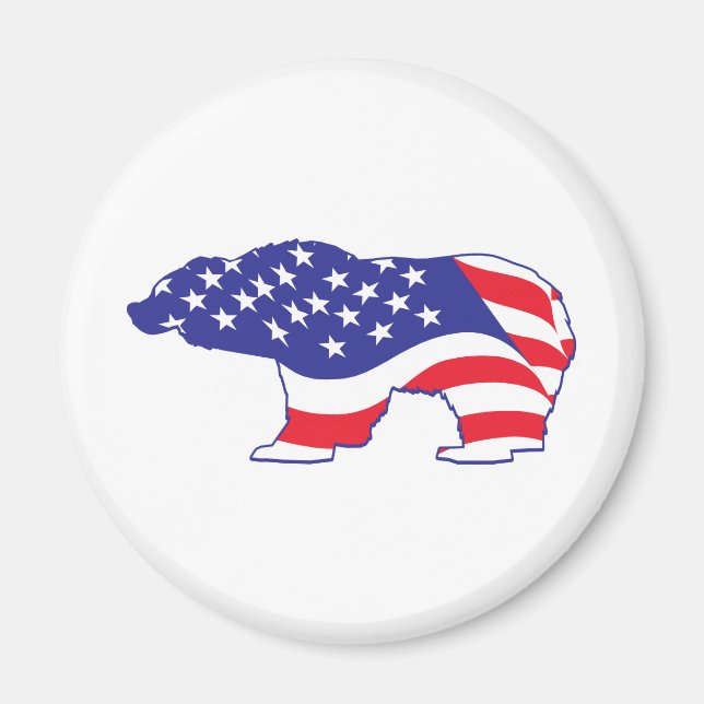 Imã Urso Grizzly Patriótico (Frente)