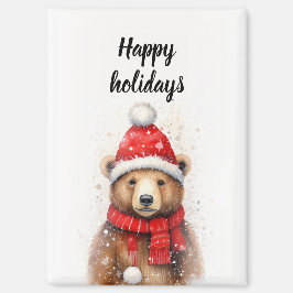 Imã Urso Inverno com Chapéu Vermelho Cozy