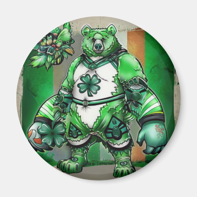 Imã Urso Irlandês Sortudo Ímã Presente Divertido Dia d (Frente)