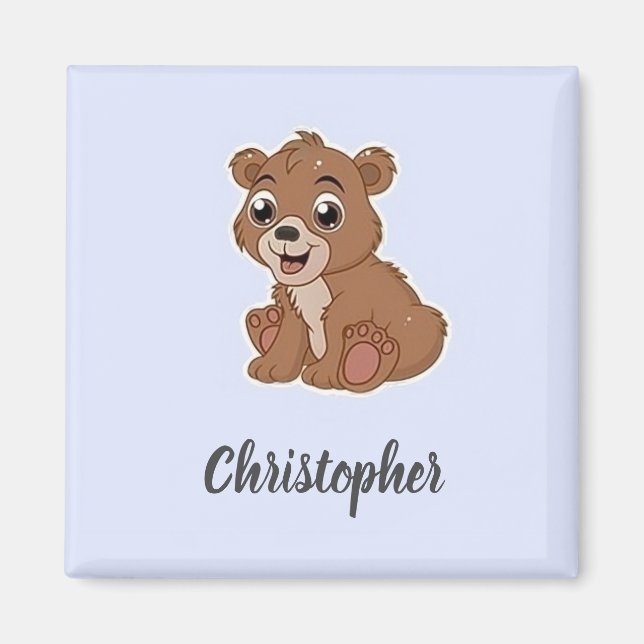 Imã Urso marrom fofo azul (Frente)